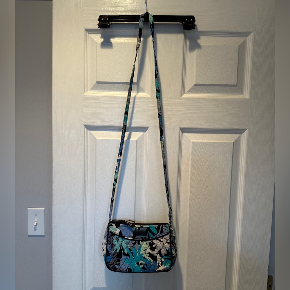 Vera Bradley Teal and Black Floral “Frannie” Crossbody Bag